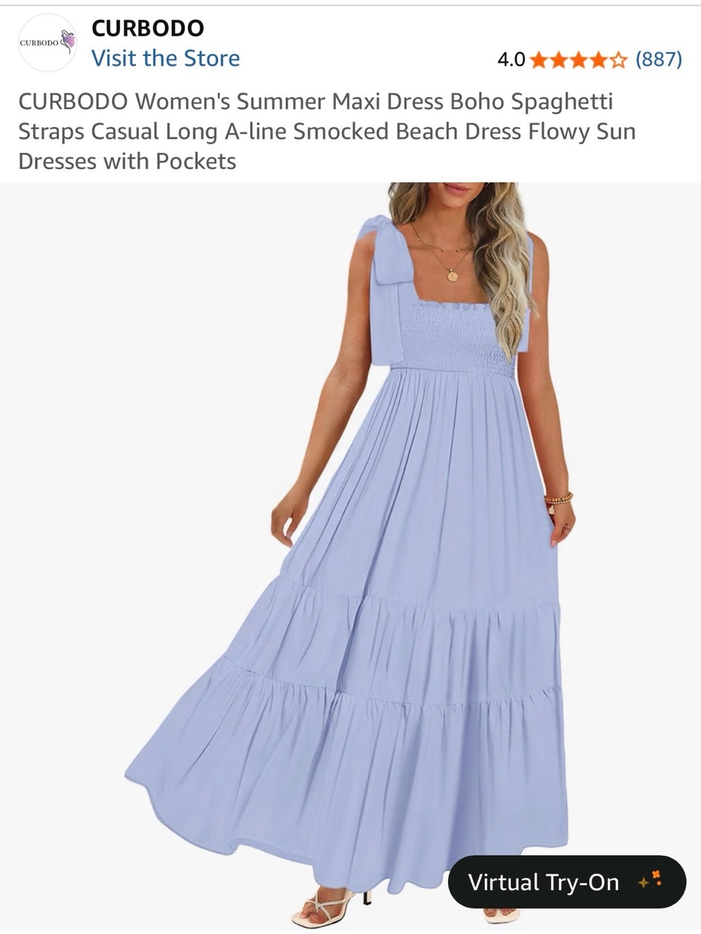 Amazon Bump Friendly Light Blue Smocked Maxi Dress with Tie Straps